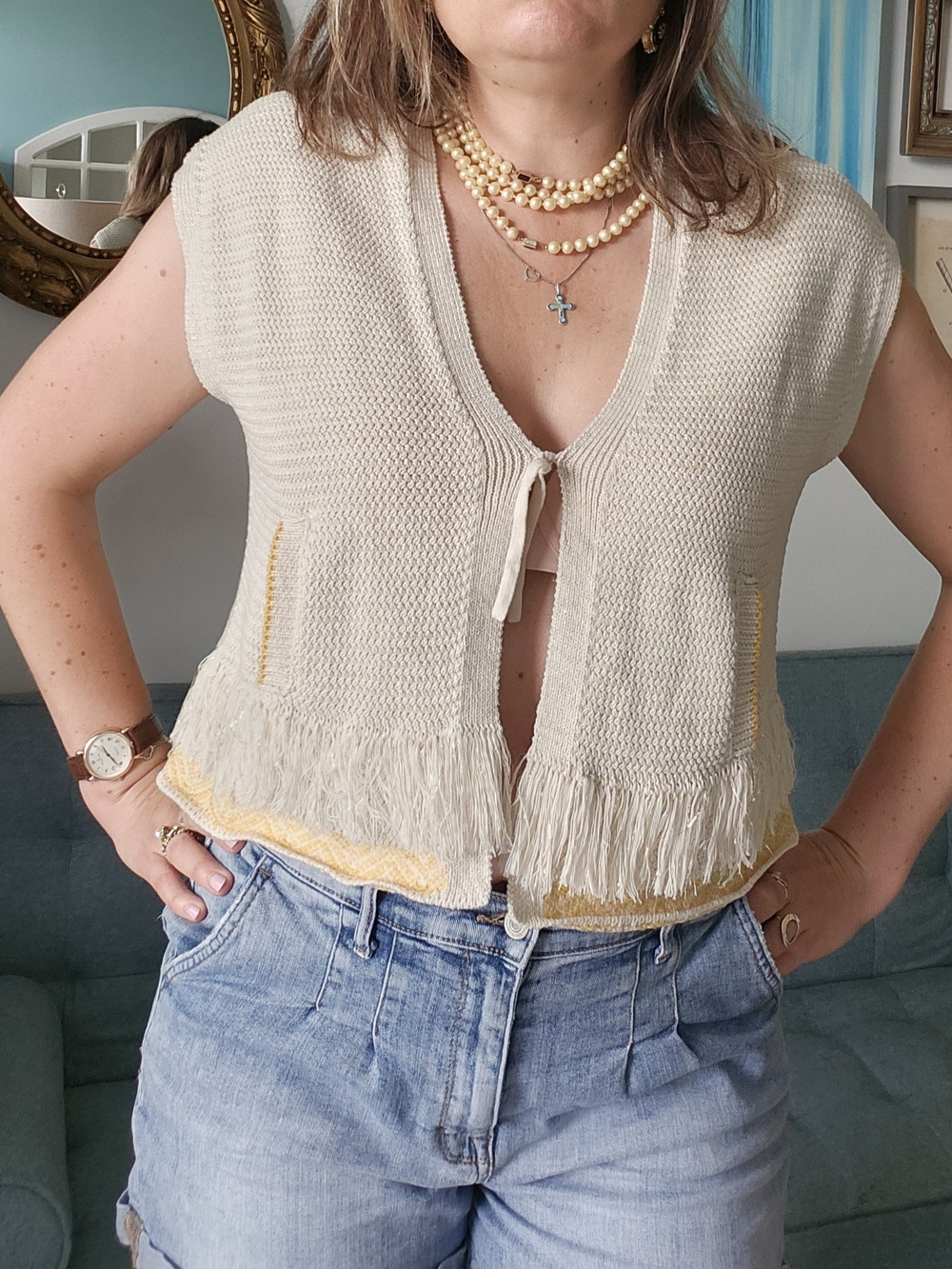 Massimo Dutti Cream Cotton Boho Cardigan